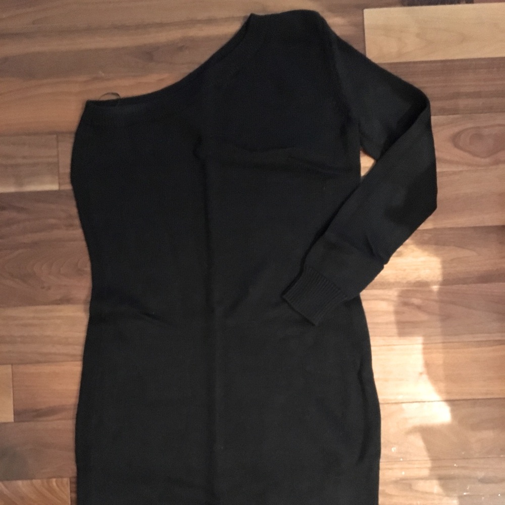 NEW Black MICHAEL KORS XS one-shoulder, one full sleeve knit sweater party dress